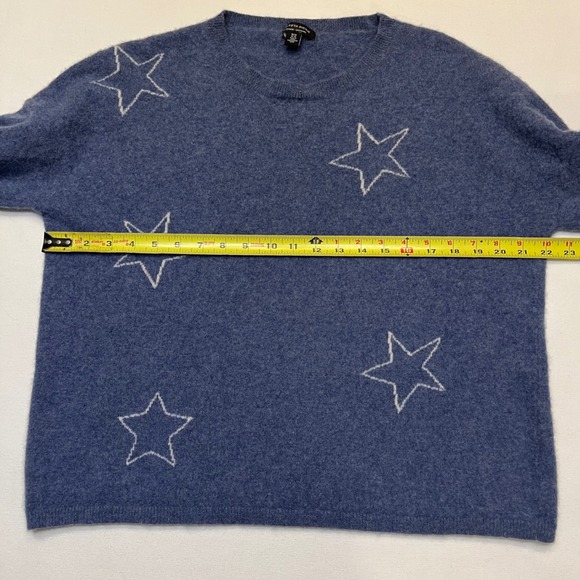 Saks Fifth Avenue Blue 100% Cashmere Cozy Soft Whimsical Star Sweater Size L/XL - Picture 7 of 9